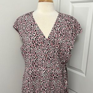 J. Crew pink black white leopard print midi wrap dress